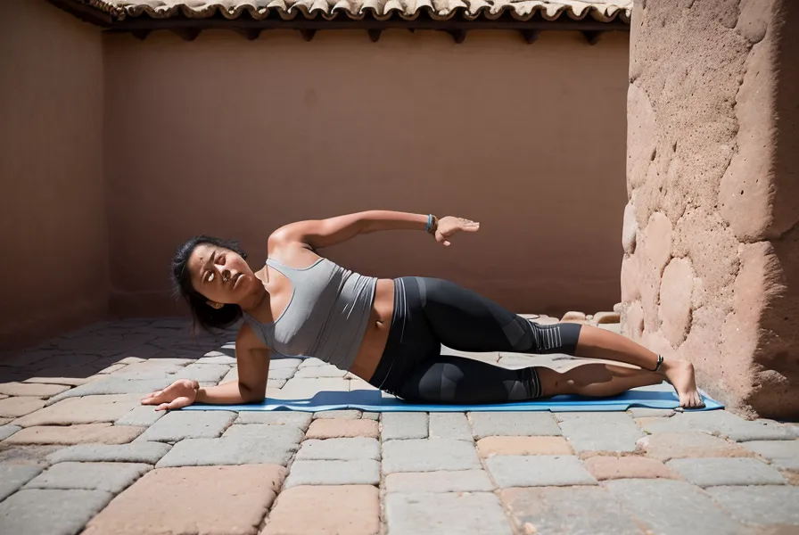 Progresión de plancha lateral con rodillas apoyadas, útil para fortalecer glúteo y abdomen desde cero