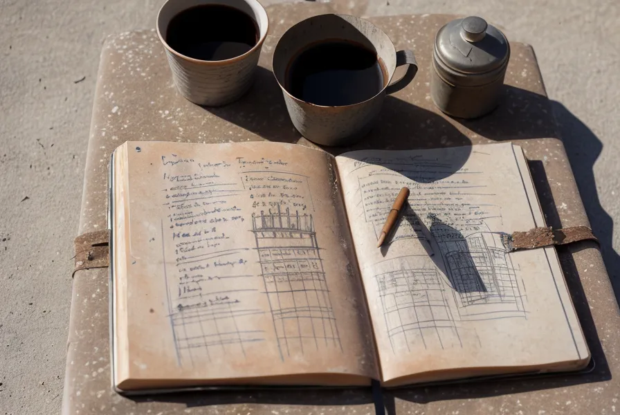 Libreta de dibujos con notas de sobrecarga progresiva en calistenia sobre piedra fría de Cusco.